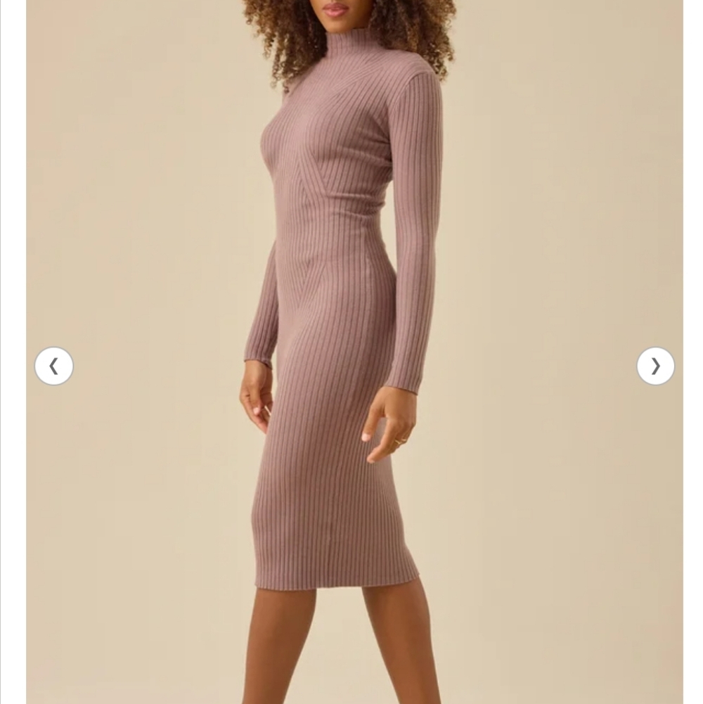 Altar'd State Dress NWT Cream Size L Knit Midi Long Sleeve Brown Cottagecore